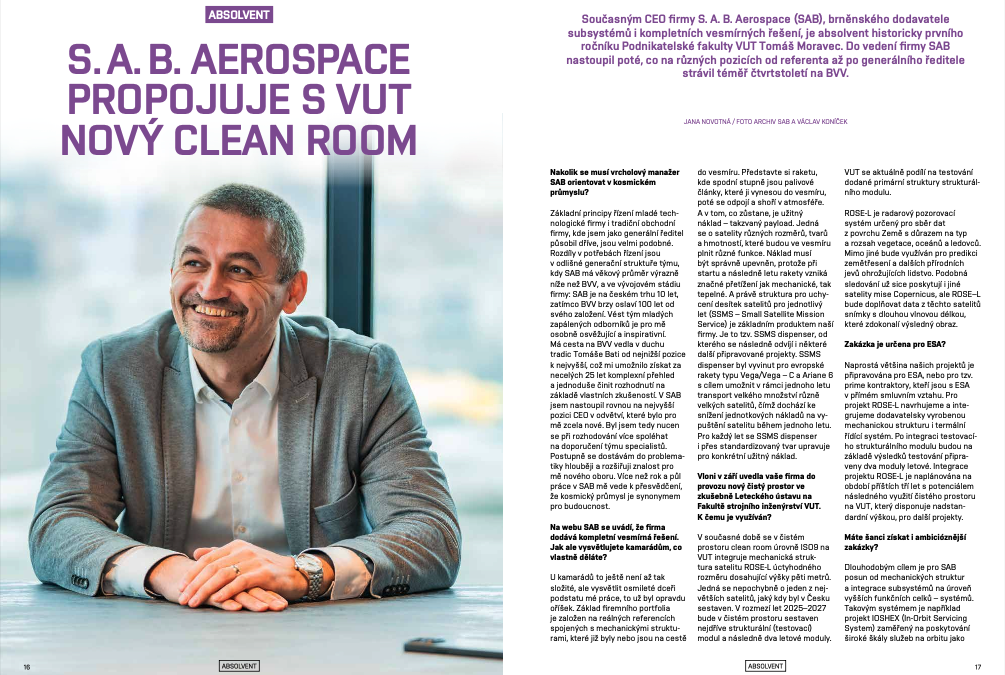 🚀 Článek: Propojení průmyslu a akademie – SAB Aerospace otevírá nový clean room ve spolupráci s VUT